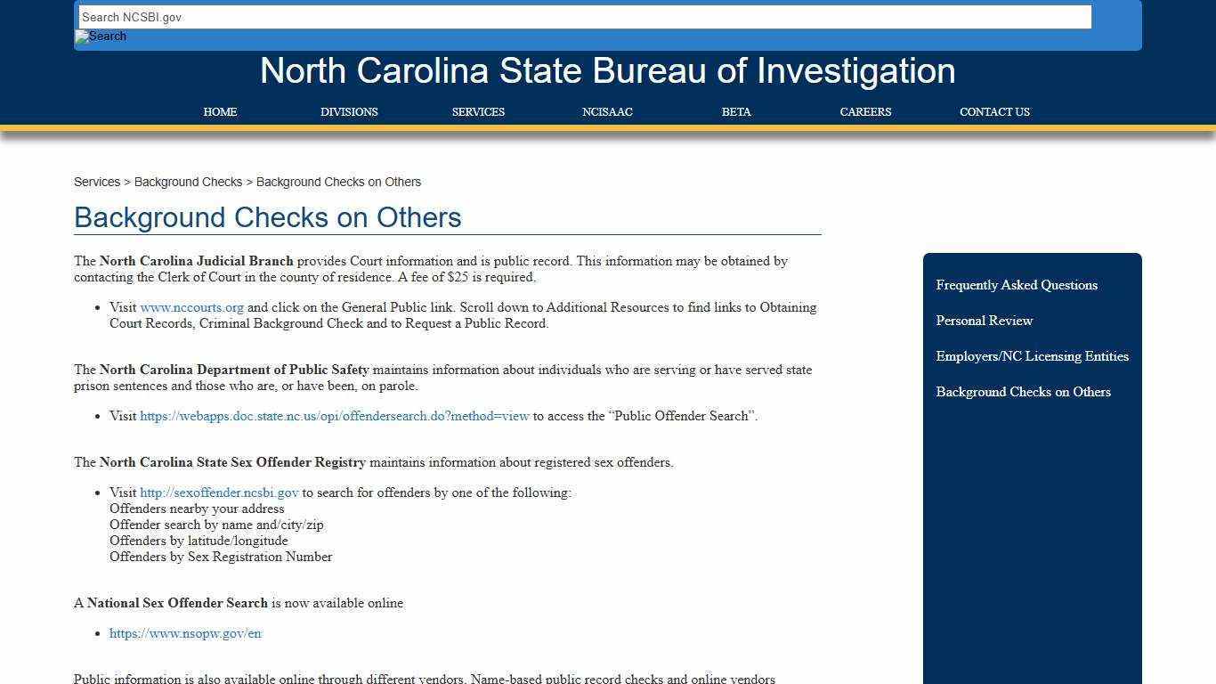 NCSBI - Background Checks on Others
